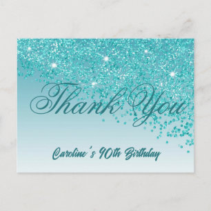 Aquamarin Blue Glitzer, 90. Geburtstag Danke Postkarte