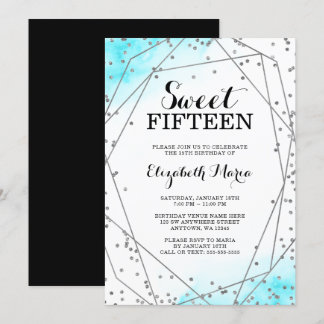 Aquamarin Blue Glitzer Geometric Sweet 15 Quinceañ Einladung
