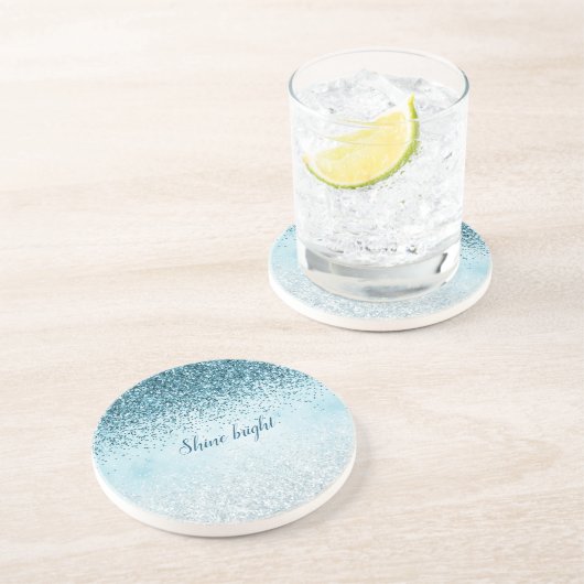 Aquamarin Blue Glitzer Glitz Funkelglasur Getränkeuntersetzer (Seite)