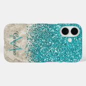 Aquamarin Blue Glitzer, Graumarmor Mobile Case-Mate iPhone Hülle (Rückseite (Horizontal))