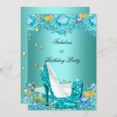 Aquamarin Blue Glitzer High Heels Fabulous Party Einladung (Vorne/Hinten)