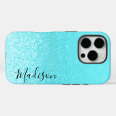 Aquamarin Blue Glitzer Lights Personalisiert Case-Mate iPhone Hülle (Rückseite (Horizontal))