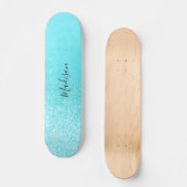 Aquamarin Blue Glitzer Lights Personalisiert Skateboard (Vorderseite)