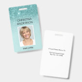 Aquamarin Blue Glitzer Mitarbeiter Name Foto Unter Ausweis (Vorder- & Rückseite)