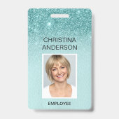 Aquamarin Blue Glitzer Mitarbeiter Name Foto Unter Ausweis (Vorderseite)
