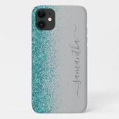 Aquamarin Blue Glitzer Ombre Handgeschriebener Ind Case-Mate iPhone Hülle (Rückseite)