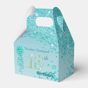 Aquamarin Blue Glitzer & Ribbon 18. Geburtstag Geschenkschachtel