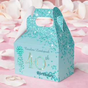 Aquamarin Blue Glitzer & Ribbon 40. Geburtstag Geschenkschachtel