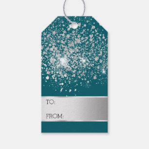 Aquamarin Blue Glitzer Silver Confetti Weihnachten Geschenkanhänger