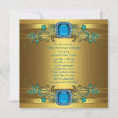 Aquamarin Blue Gold 50. Hochzeitsszenario Party Einladung (Rückseite)