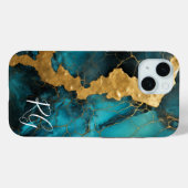 Aquamarin Blue Gold Abstrakt Marble Monogram Case-Mate iPhone Hülle (Rückseite (Horizontal))