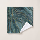 Aquamarin Blue Gold Abstrakt Watercolor Waves Badhandtuch Set (Waschlappen)