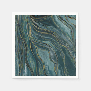 Aquamarin Blue Gold Abstrakt Watercolor Waves Serviette