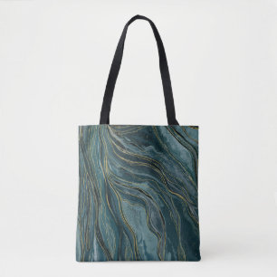 Aquamarin Blue Gold Abstrakt Watercolor Waves Tasche