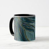 Aquamarin Blue Gold Abstrakt Watercolor Waves Tasse (Vorderseite Links)