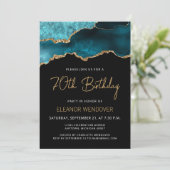 Aquamarin Blue Gold Agate 70. Geburtstag Einladung (Stehend Vorderseite)