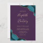 Aquamarin Blue Gold Agate Corners Lila Hochzeit Einladung (Vorderseite)