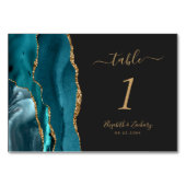 Aquamarin Blue Gold Agate Dark Wedding Tischnummer (Rückseite)