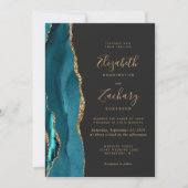 Aquamarin Blue Gold Agate Dunkle Foto QR Code Hoch Einladung (Vorderseite)