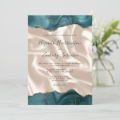 Aquamarin Blue Gold Agate Hochzeit von Elfenbeinse Einladung (Stehend Vorderseite)