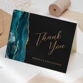 Aquamarin Blue Gold Agate Script Dunkle Hochzeit V Karte