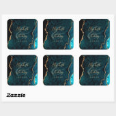 Aquamarin Blue Gold Agate Script Hochzeit Quadratischer Aufkleber (Blatt)