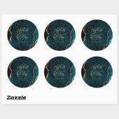 Aquamarin Blue Gold Agate Script Hochzeit Runder Aufkleber (Blatt)