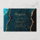 Aquamarin Blue Gold Agate Script Hochzeitsempfang Begleitkarte (Vorderseite)