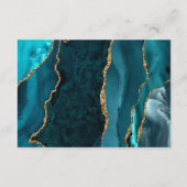 Aquamarin Blue Gold Agate Script Hochzeitsempfang Begleitkarte (Rückseite)
