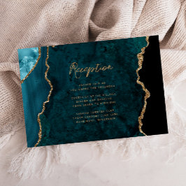 Aquamarin Blue Gold Agate Script Hochzeitsempfang Begleitkarte
