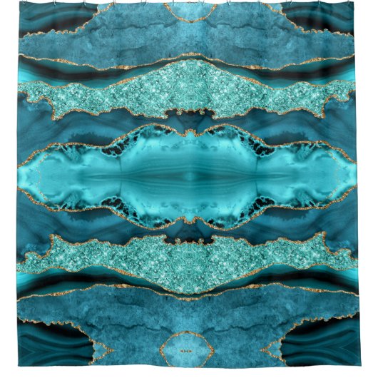 Aquamarin Blue Gold Aqua Türkis Duschvorhang (Vorderseite)
