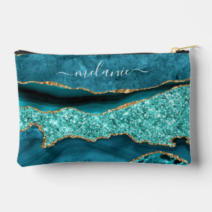 Aquamarin Blue Gold Aqua Türkis Individuelle Name Zubehörtasche
