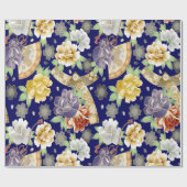 Aquamarin Blue Gold Blume Elegantes asiatisches Mu Geschenkpapier (Flach)