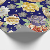 Aquamarin Blue Gold Blume Elegantes asiatisches Mu Geschenkpapier (Ecke)