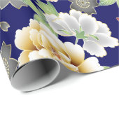Aquamarin Blue Gold Blume Elegantes asiatisches Mu Geschenkpapier (Rolleneckpunkt)
