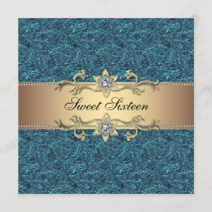 Aquamarin Blue Gold Classy Jewel 16 . Geburtstag P Einladung