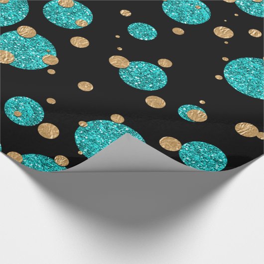 Aquamarin Blue Gold Confetti Dot Geschenkpapier (Ecke)
