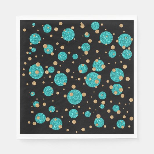 Aquamarin Blue Gold Confetti Polka Dots Serviette (Vorderseite)