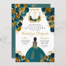 Aquamarin Blue & Gold Floral Elegante Quinceñera