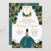 Aquamarin Blue & Gold Floral Elegante Quinceñera