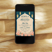 Aquamarin Blue Gold Floral Islamische Hochzeit Einladung