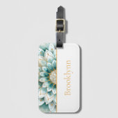 Aquamarin Blue Gold Floral Mandala Personalisiert Gepäckanhänger (Vorderseite Vertikal)