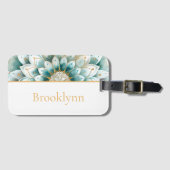 Aquamarin Blue Gold Floral Mandala Personalisiert Gepäckanhänger (Vorderseite (Horizontal))
