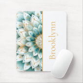 Aquamarin Blue Gold Floral Mandala Personalisiert Mousepad (Mit Mouse)