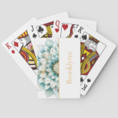 Aquamarin Blue Gold Floral Mandala Personalisiert Spielkarten (Rückseite)