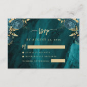 Aquamarin Blue Gold Floral Script Hochzeit RSVP Begleitkarte (Vorderseite)
