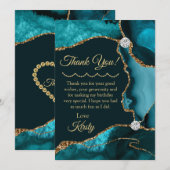 Aquamarin Blue Gold Glitzer Agate Birthday Vielen Dankeskarte (Vorne/Hinten)