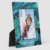 Aquamarin Blue Gold Glitzer Agate Elegantes Foto Fotoplatte (Seite)