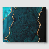 Aquamarin Blue Gold Glitzer Agate Wedding Gästebuch (Rückseite)