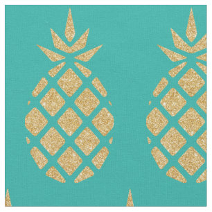Aquamarin Blue Gold Glitzer Ananas Tropischer Somm Stoff